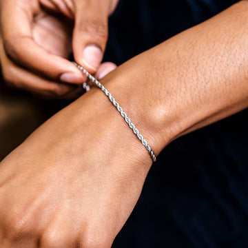 Pulsera de cuerda de oro blanco de 2 mm