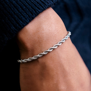 Pulsera de cuerda en oro blanco - 4 mm