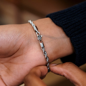Pulsera de cuerda en oro blanco - 4 mm