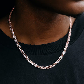 Cadena Cubana con Micro Pavé de Diamantes en Oro Rosa - 6 mm