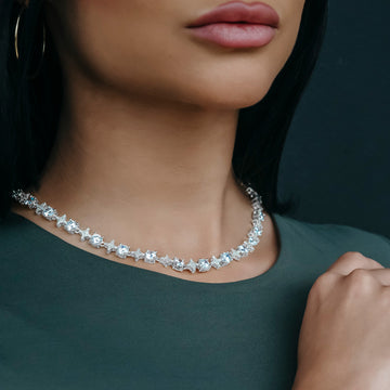Round Stone Star Tennis Necklace in White Gold - 8mm