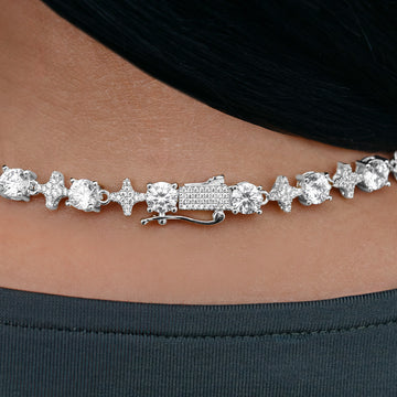 Round Stone Star Tennis Necklace in White Gold - 8mm