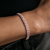 Pulsera cubana Micro Diamond Prong en oro rosa - 6 mm