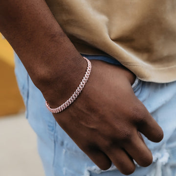 Pulsera cubana Micro Diamond Prong en oro rosa - 6 mm
