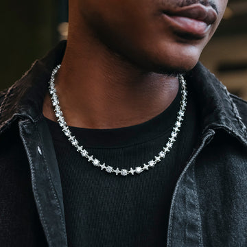Round Stone Star Tennis Chain in White Gold - 8mm