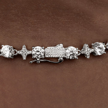 Cadena de tenis con piedras redondas estilo estrella en oro blanco - 8 mm