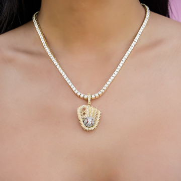 Iced Baseball Pendant in Yellow Gold