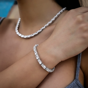 Collar de tenis y pulsera de diamantes de talla ovalada mixta - 5 mm