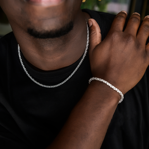 Conjunto de collar y pulsera de tenis de diamante con corte ovalado mixto - 3 mm