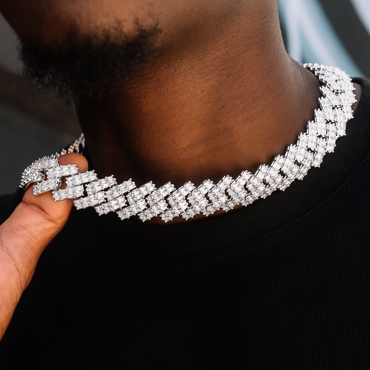 Baguette Prong Set Cuban Chain in White Gold- 19mm – The GLD Shop