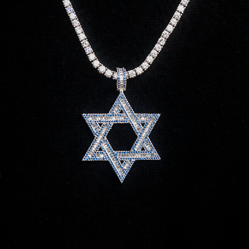 Colgante de estrella de David con zafiros talla baguette