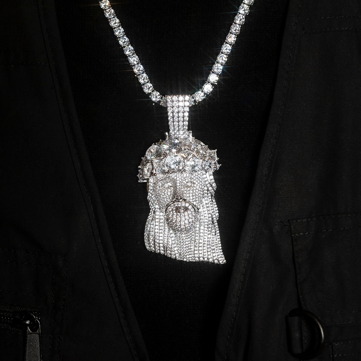 Large Diamond Portrait of Jesus Pendant in White Gold – The GLD Shop