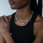 Conjunto de gargantilla y pulsera de tenis con óvalos mixtos azules
