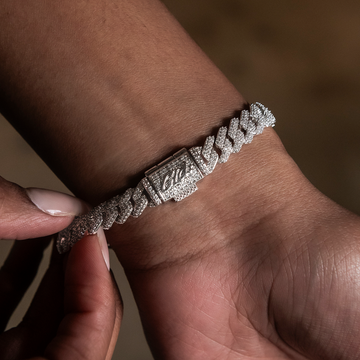Pulsera cubana de eslabones con diamantes en oro blanco - 8.5 mm
