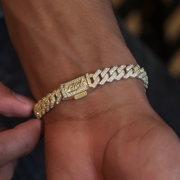Pulsera cubana con engaste de diamantes en oro amarillo - 8.5 mm