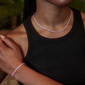 Collar micro tenis de diamantes rosas + Pulsera en oro blanco