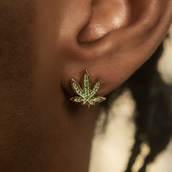 Pendientes de botón con hoja de marihuana esmeralda