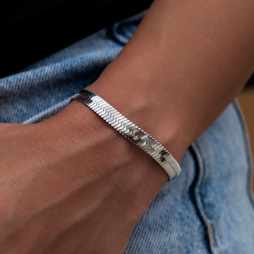Pulsera de espiga en oro blanco - 6mm