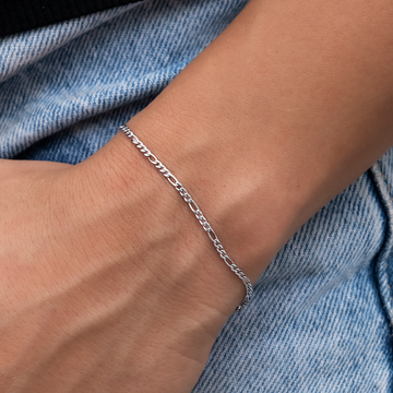 Pulsera Figaro de Oro Blanco - 2mm