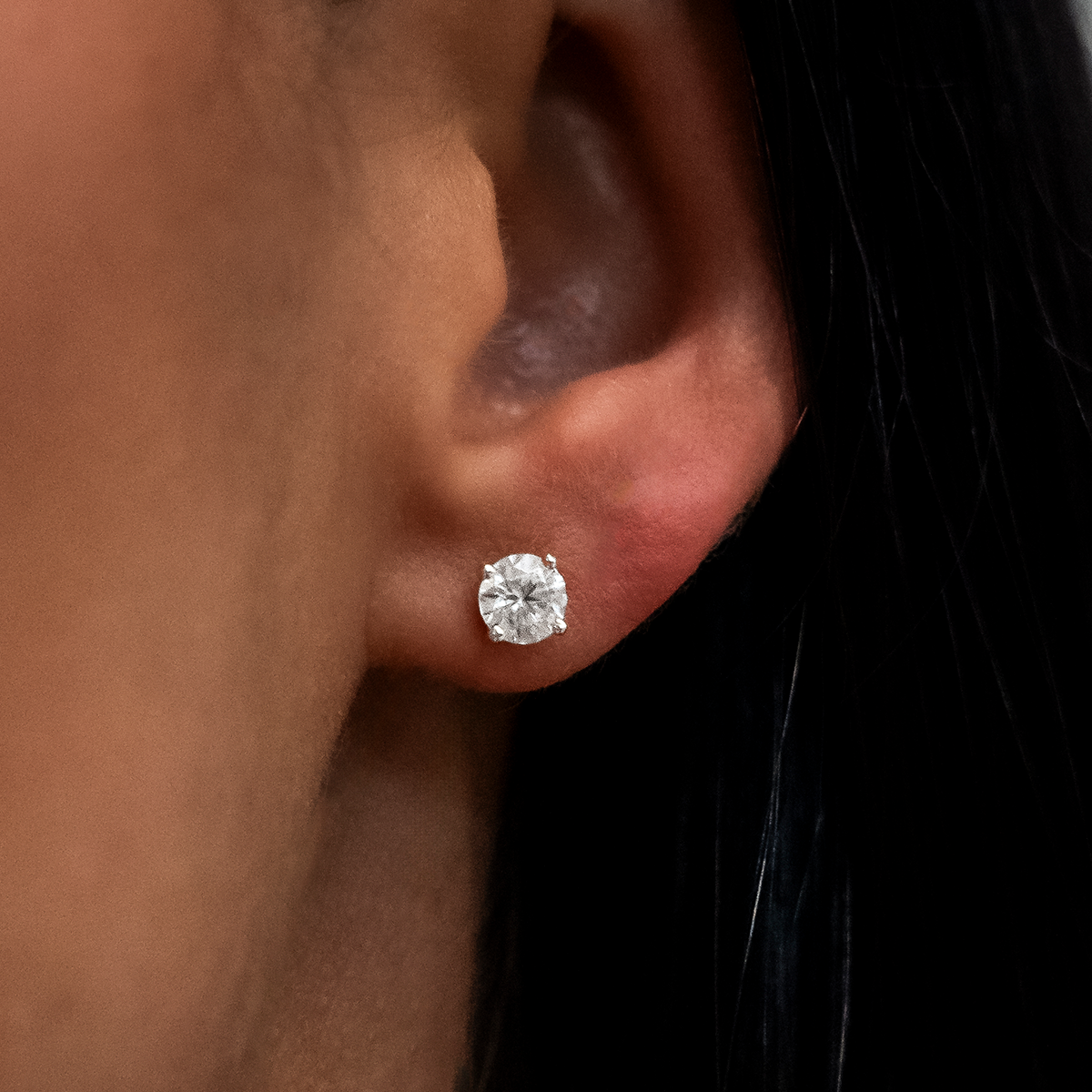 9ct Gold Round CZ Stud Earrings - 5mm Clear White Cubic Zirconia, Butterfly Backs, UK Made