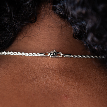 Rope Chain Necklace + Bracelet Bundle in White Gold - 2mm