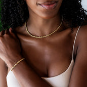 Conjunto de collar y pulsera de cuerda en oro amarillo - 4 mm