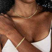Figaro Chain Necklace + Bracelet Bundle in Yellow Gold - 4mm