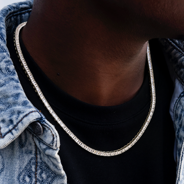Diamond Baguette Tennis Chain in Yellow Gold- 3mm
