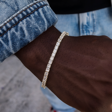 Pulsera de tenis de oro amarillo con diamantes de talla baguette - 3 mm