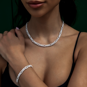 Conjunto de collar y pulsera de Figaro con diamantes en oro blanco - 6 mm