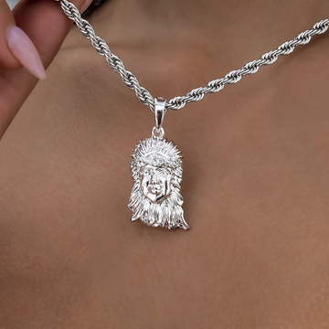 Diamond Crown Portrait of Jesus Pendant in White Gold