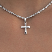Micro Simple Cross Pendant + 2MM Rope Necklace Bundle in White Gold