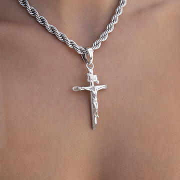 Large Crucifix Cross Pendant in White Gold