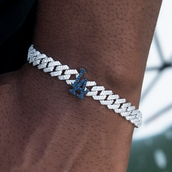 Brazalete cubano de los Dodgers de Los Ángeles con puntas de diamante de la MLB, de oro blanco - 8,5 mm
