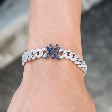 Pulsera cubana de eslabones con diamantes de los New York Yankees, producto oficial de la MLB, en oro blanco - 8.5 mm