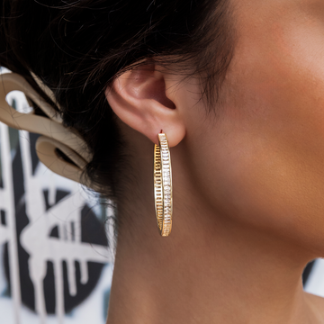 Pendientes de aro baguette en oro amarillo