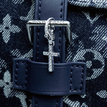 Iced Micro Cross Clip On Charm Pendant in White Gold