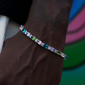 Pulsera de Tenis de Piedras Reales con Corte Ovalado Mixto Multicolor - 5mm