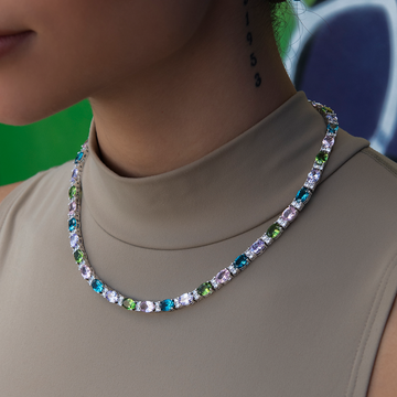 Collar de piedras Royal Tennis con corte ovalado multicolor mixto - 5 mm