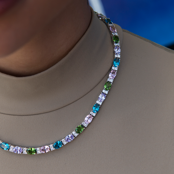 Collar de piedras Royal Tennis con corte ovalado multicolor mixto - 5 mm