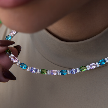 Collar de piedras Royal Tennis con corte ovalado multicolor mixto - 5 mm