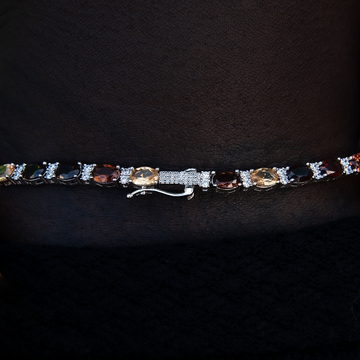 Multicolor Mixed Oval Cut Tennis Tonal Brown Stones Chain + Bracelet Bundle- 5mm