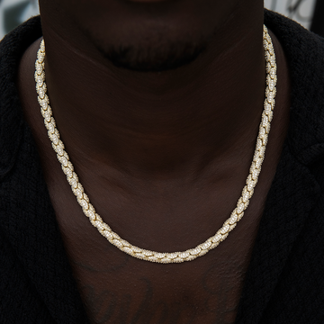 Conjunto de Cadena Eslabones Serpiente Pavé de Diamantes + Pulsera en Oro Amarillo - 6mm