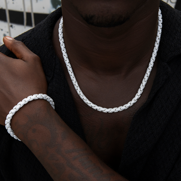 Paquete de cadena y pulsera de eslabones de serpiente con pavé de diamantes en oro blanco - 6 mm