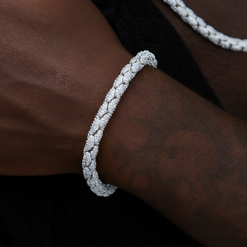 Pulsera Diamond Pave Snake Link de Oro Blanco-6mm