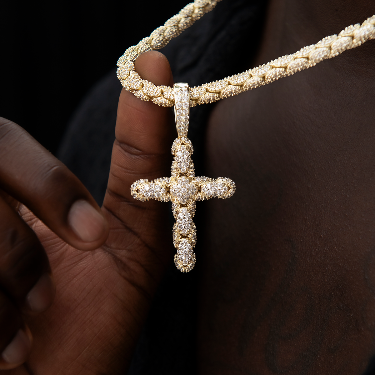 Diamond Pave Snake Link Cross Pendant in Yellow Gold - The GLD Shop Diamond Pave Snake Link Cross Pendant in Yellow Gold - The GLD Shop
