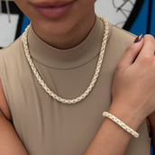 Collar y pulsera de eslabones de serpiente con pavé de diamantes en oro amarillo - 6 mm