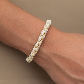 Diamond Pave Snake Link Bracelet in Yellow Gold-6mm