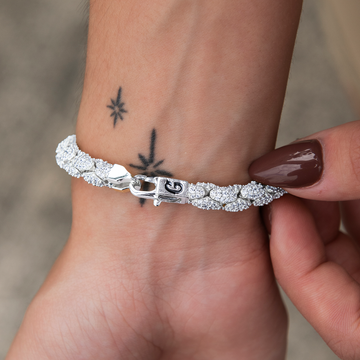 Diamond Pave Snake Link Bracelet in White Gold-6mm