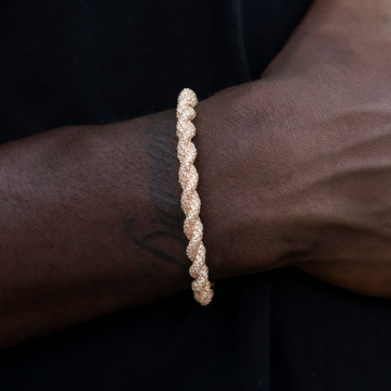 Pulsera rígida con cuerda y diamante en oro rosa de 6 mm